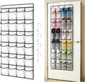 24 Pockets Over The Door Shoe Organizer, Large Breathable Mesh Hanging Shoe Rack with 4 Metal Hooks, Space Saving White Over Door Shoe Storage Holder Mesh Bag for Closet Entryway Bedroom Pantry