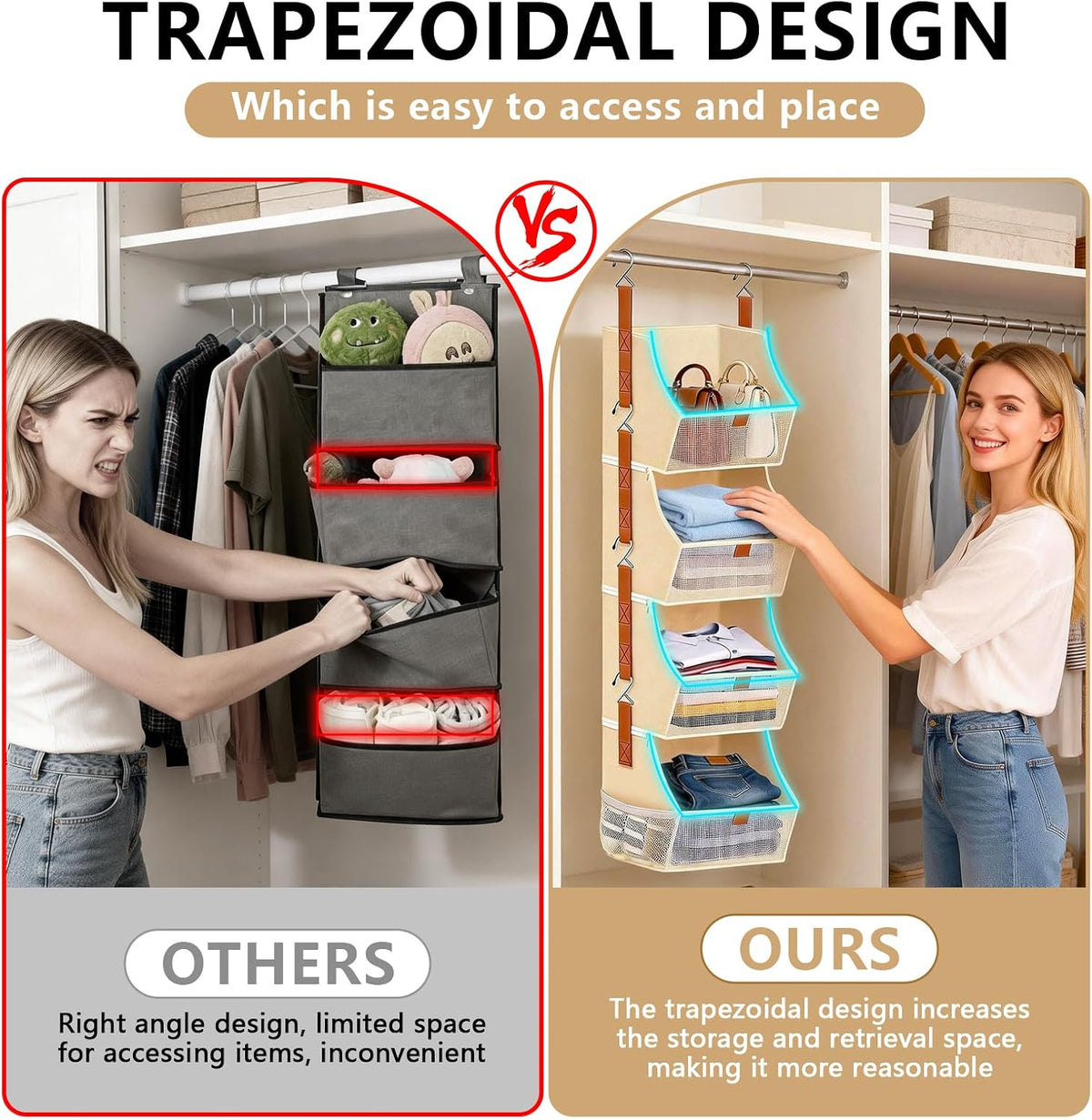 Fabric Hanging Closet Clothes Organizers and Storage Detachable 4 Tier