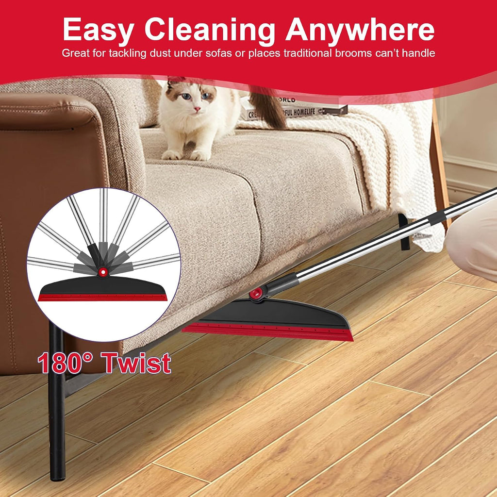 Broom and Dustpan Combo Set, 51" Long Handle with Silicone Squeegee