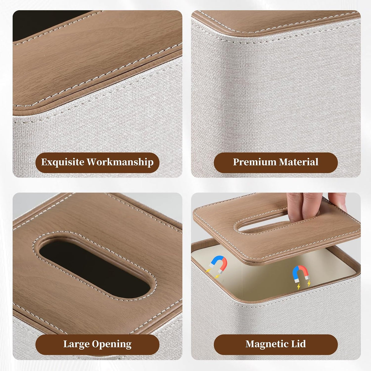 Square Tissue Box Cover PU Leather Tissue Box Holder Cube (Linen)