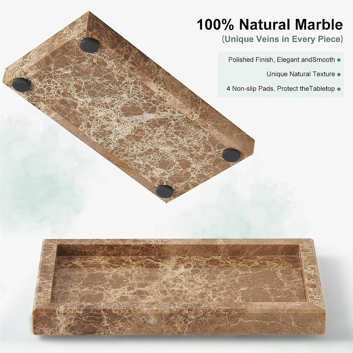 Natural Small Marble Vanity Tray, Stone Organizer for Bathroom & Kitchen