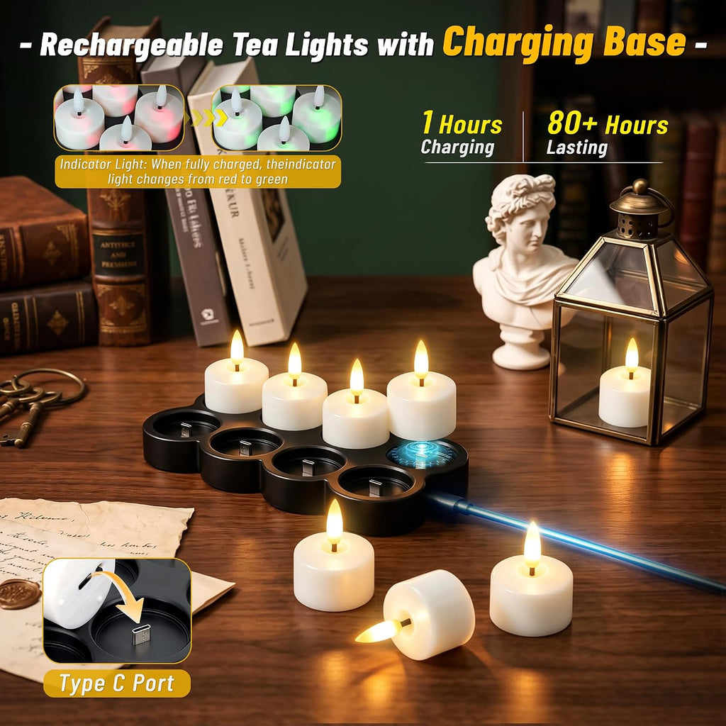 8 Pcs Rechargeable Flameless Candles with Remote Timer & Charging Base