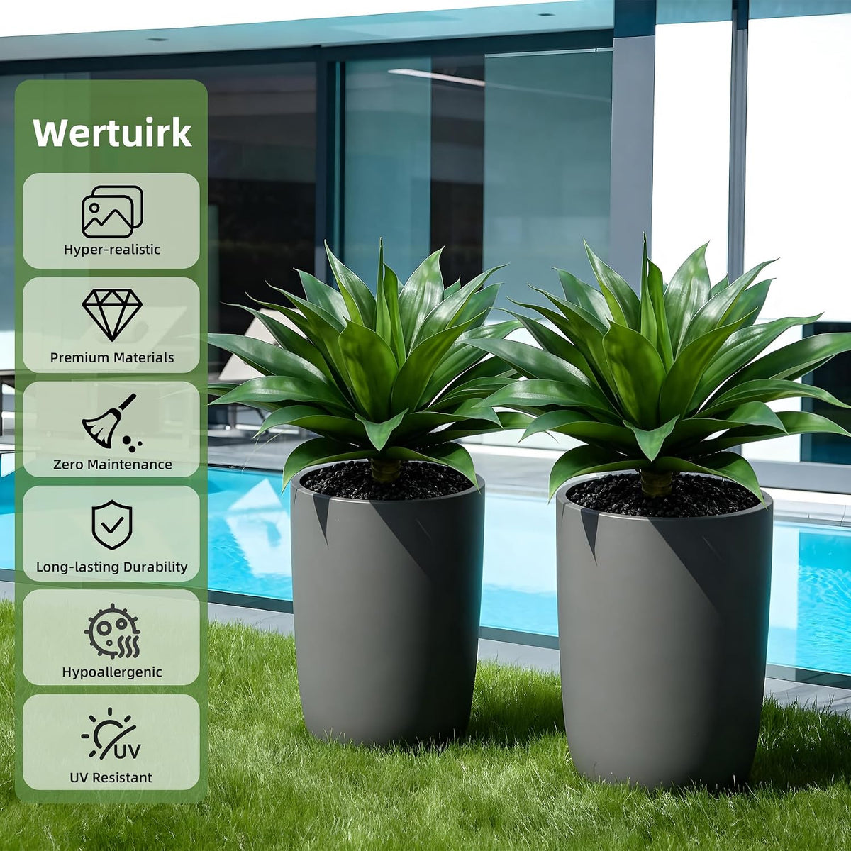 Wertuirk 22 Inch Artificial Agave Plant Outdoor UV Resistant, Green