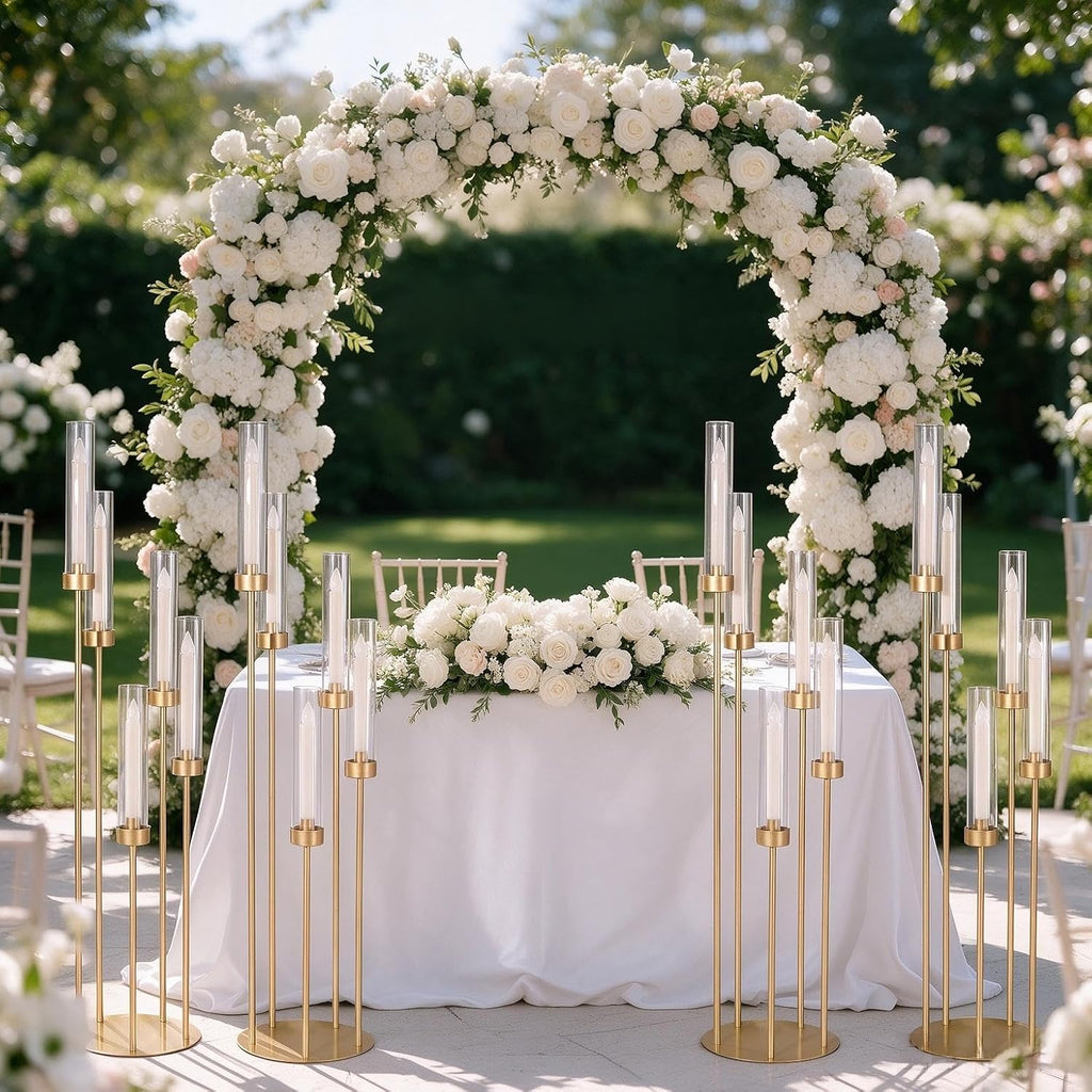 4Pcs 5 Arm Gold Candelabra Centerpieces for Table, Floor Candle Holders