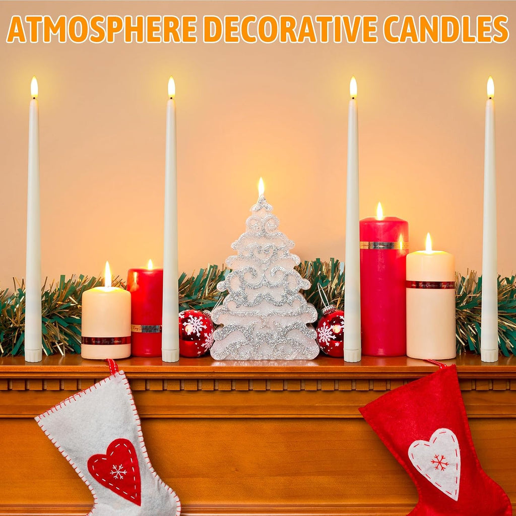 Baquler 50 Pcs 12.4 Ivory Flameless Taper Candles Bulk