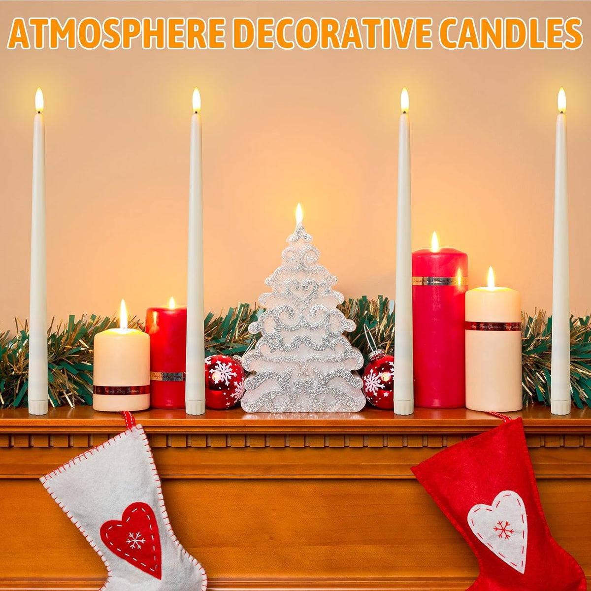 Baquler 50 Pcs 12.4 Ivory Flameless Taper Candles Bulk