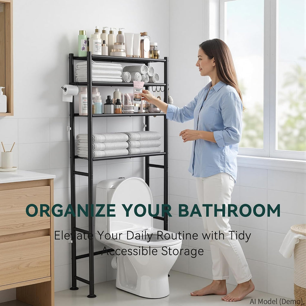 GloTika 4-Tier Over The Toilet Storage Shelves, Black