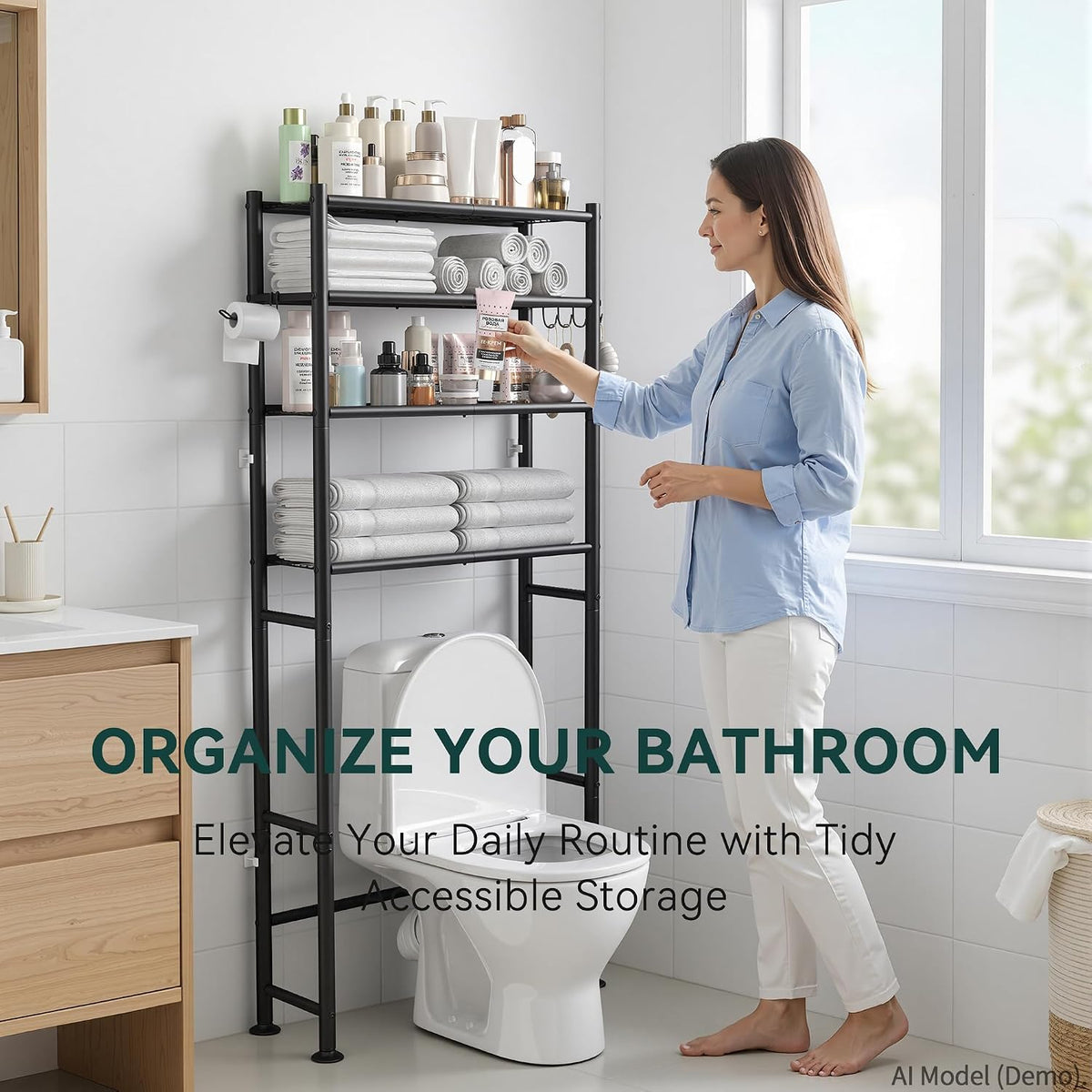 GloTika 4-Tier Over The Toilet Storage Shelves, Black