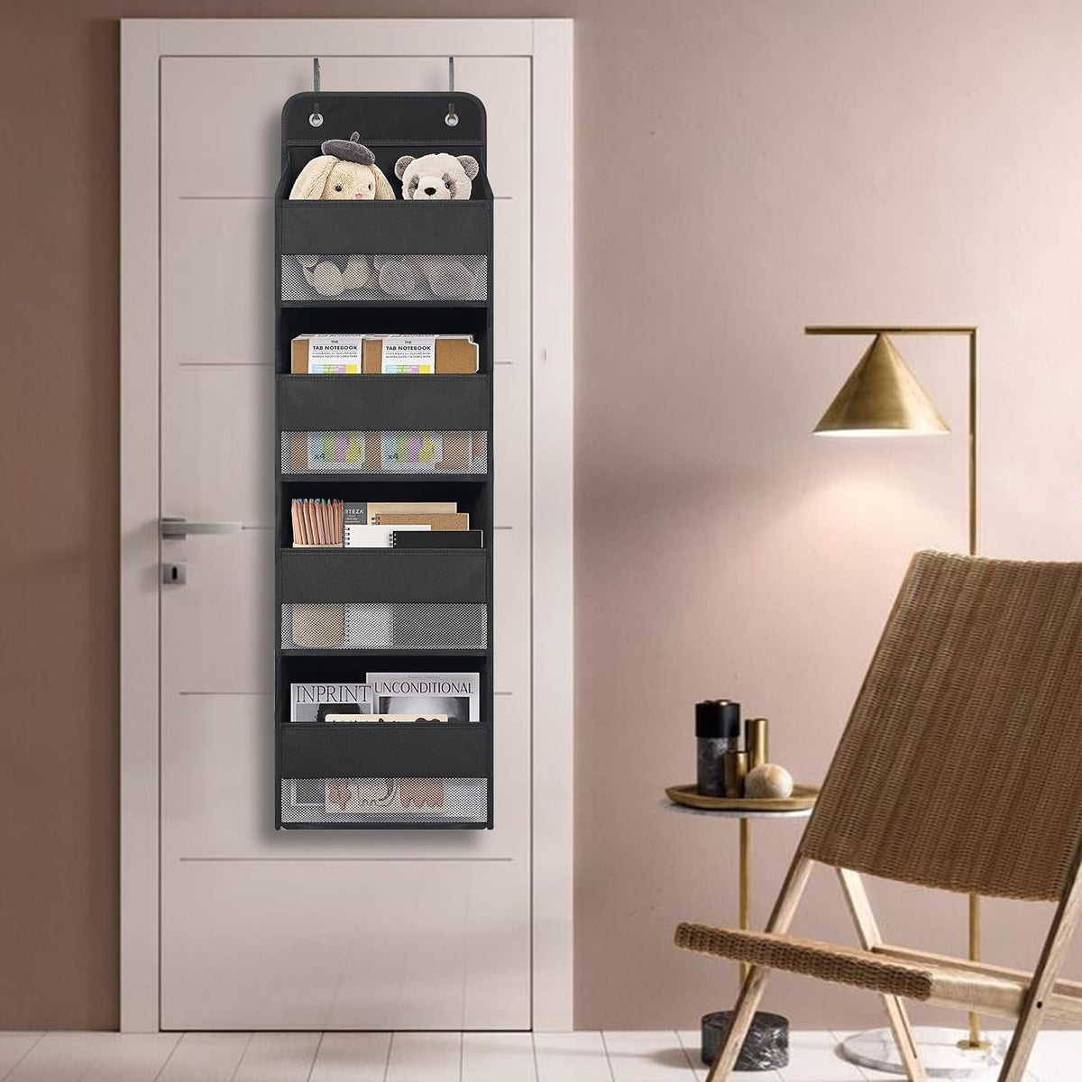 TYMENSH Over the Door Organizer for Bedroom Bathroom Pantry, 4 Shelf Black