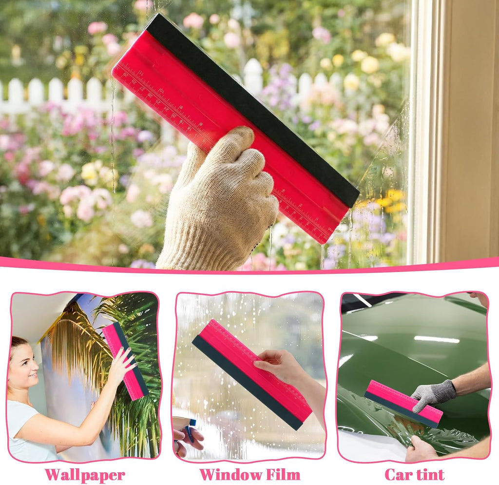 Wallpaper Smoothing Tool, Professional Vinyl Squeegee with Ruler Felt Squeegee for Vinyl Decals Sticker Paper Wallpaper Window Film Tools (12inch)