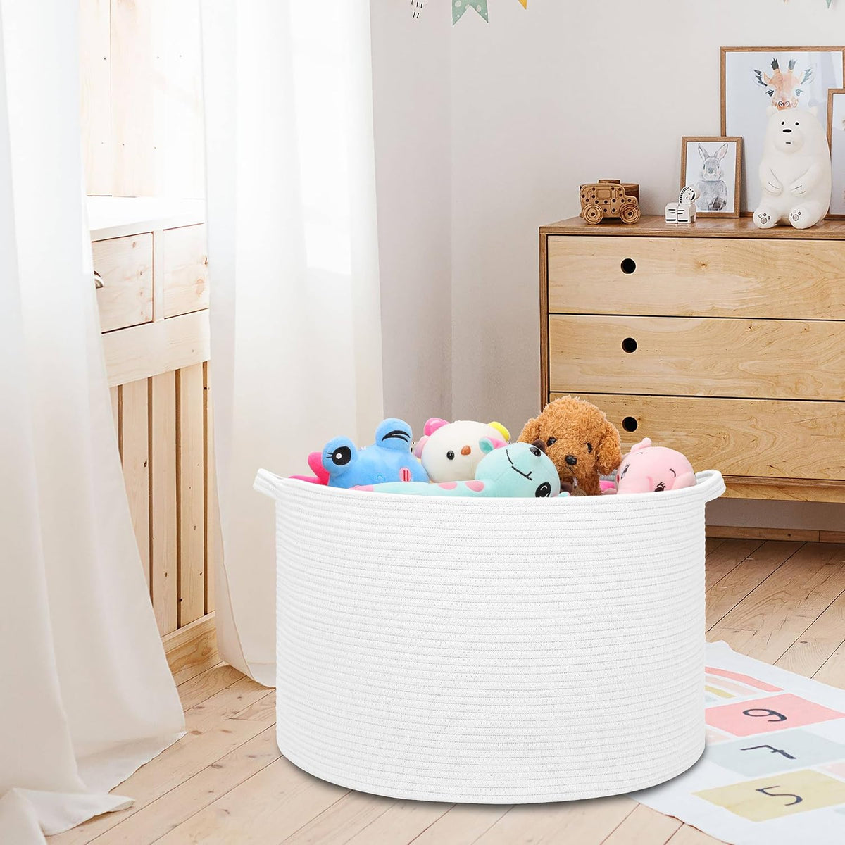 Large Cotton Rope Blanket Basket, 87L Laundry Hamper, White