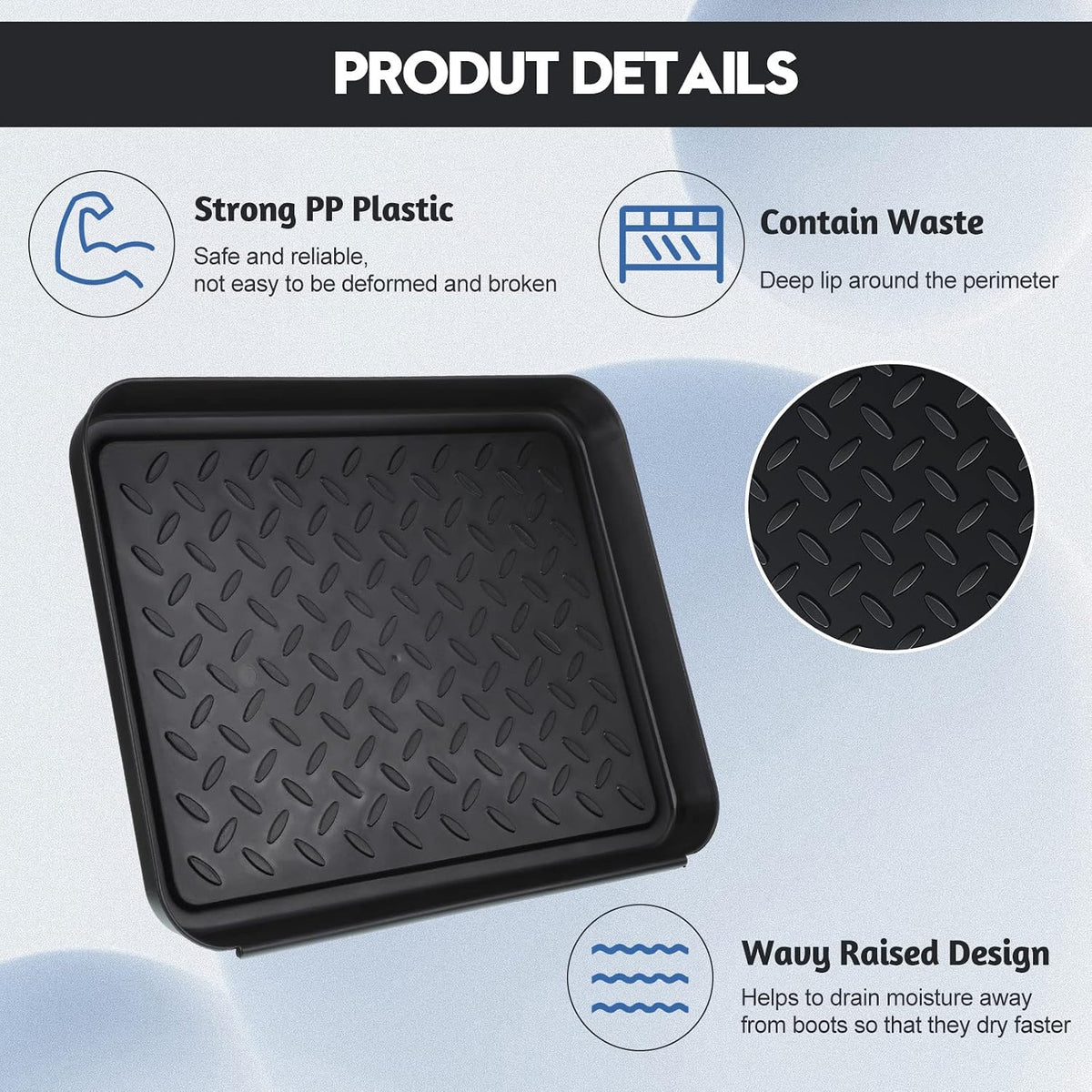 Rozer 4 Pcs Small Boot Tray for Entryway, Black Waterproof Shoe Tray Mat
