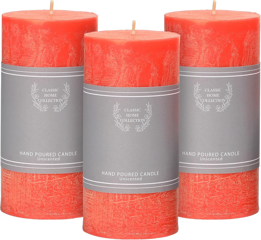 3x6 Inch Orange Pillar Candles Set of 3, Fall Pillar Candles