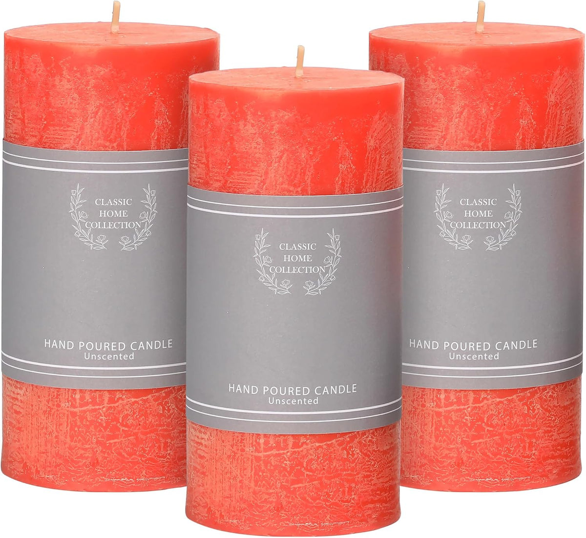 3x6 Inch Orange Pillar Candles Set of 3, Fall Pillar Candles