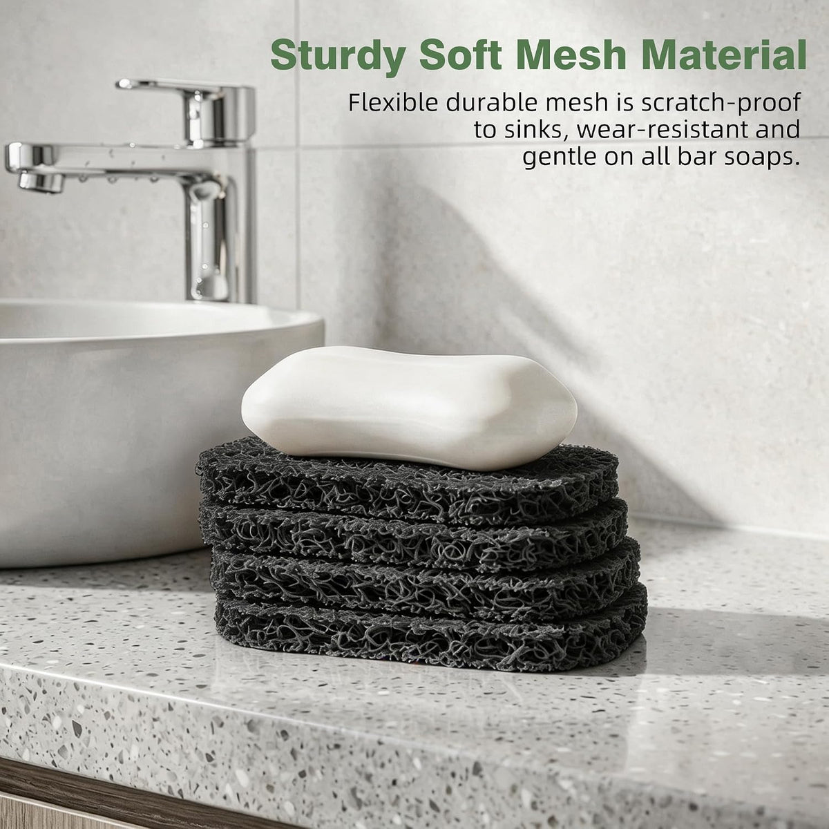 Soap Holder Pad，Soap Holder for Kitchen & Bathroom， Non-Slip Soap Lifting Pads for Soap Dish (Black)