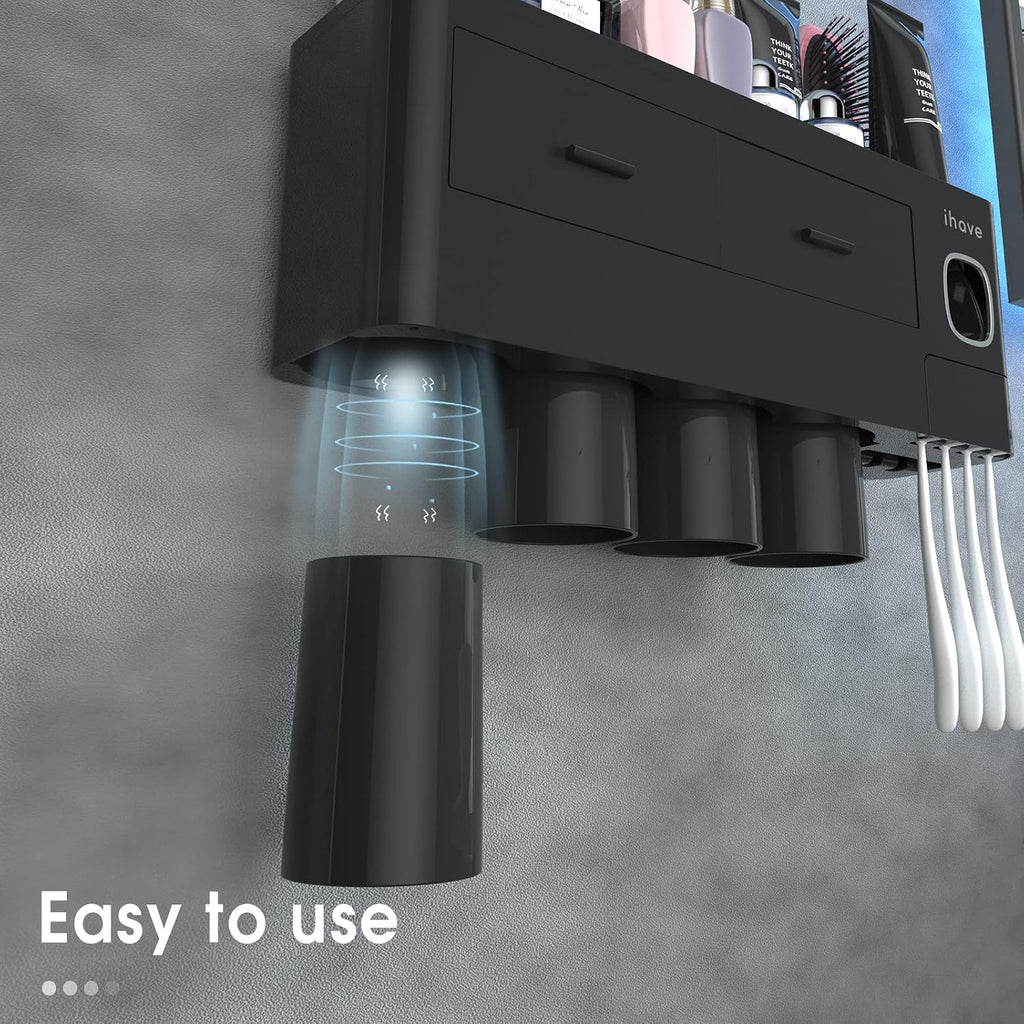 iHave Toothbrush Holders Wall Mounted with Toothpaste Dispenser & 4 Cups