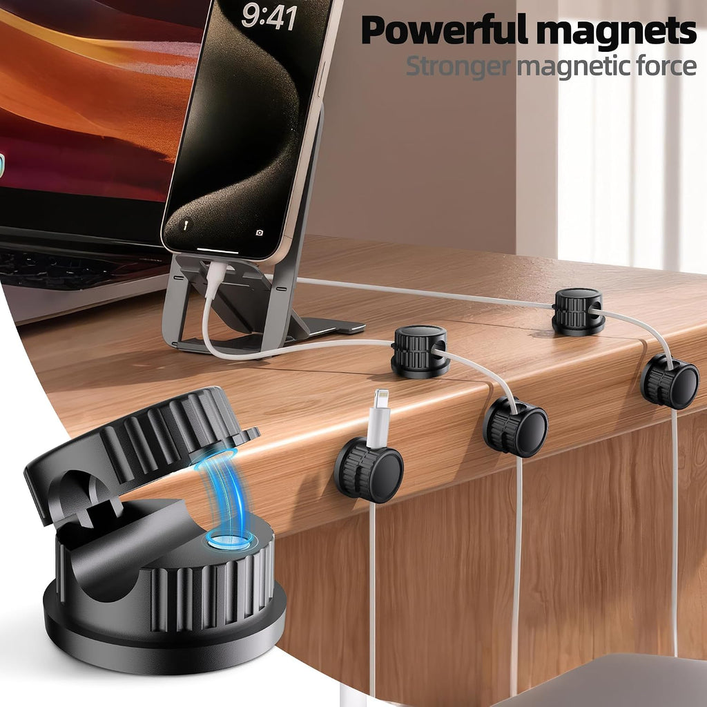 8 Pack Magnetic Cord Organizer, Bljcky 360 Rotatable Cord Clip Holder, Strong Adhesive, No-Residue, Cable Cord Management for Home/Car/Office/Desk/Nightstand