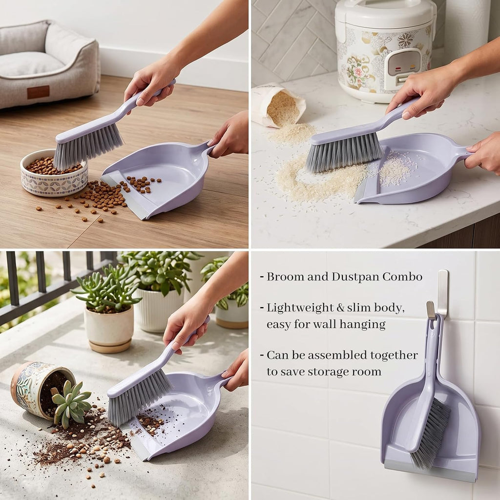 6 Pcs Small Broom and Dustpan Set, Portable Handheld Sweeping Brush Combo