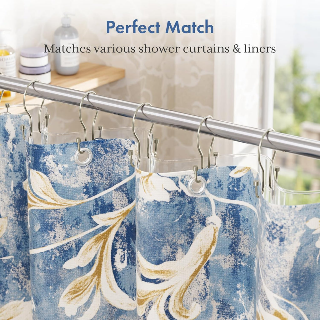 Bathway Shower Curtain Hooks Nickel Shower Curtain Rings with Cylinder, Shower Curtain Hangers 12Pcs Metal Double Shower Curtain Hooks Rust Proof, Smooth Shower Hooks Rings for Shower Curtain