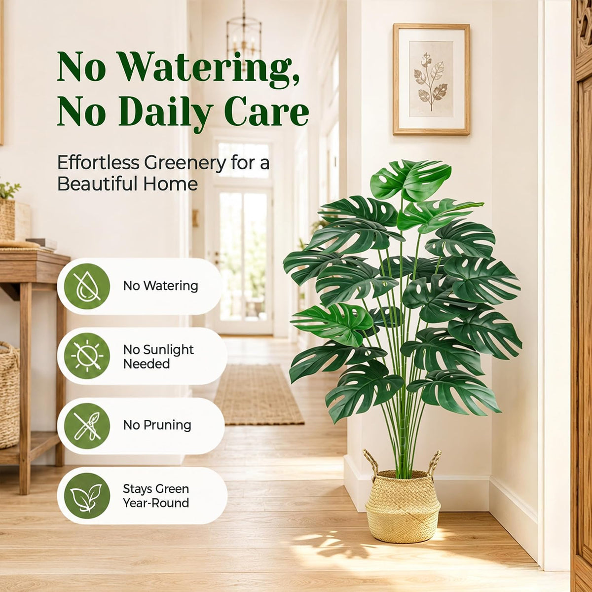 Der Rose 2Pcs 44" Artificial Monstera Plant with EVA Leaves and Basket