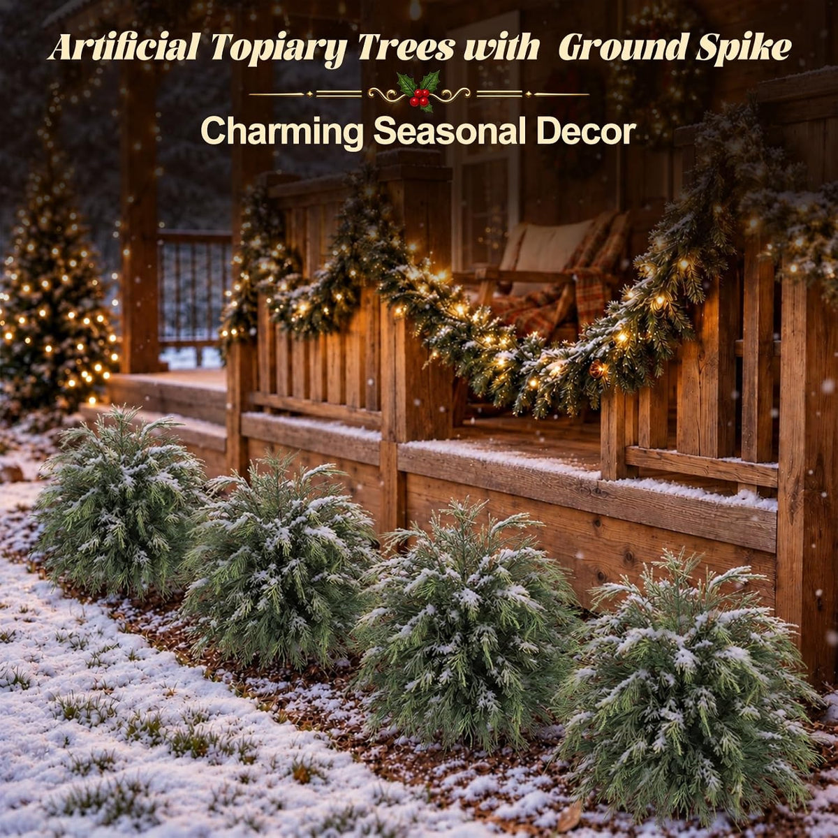 Yangrass 2PCS Arborvitae Cedar Topiary Trees with Spike, Christmas Decor