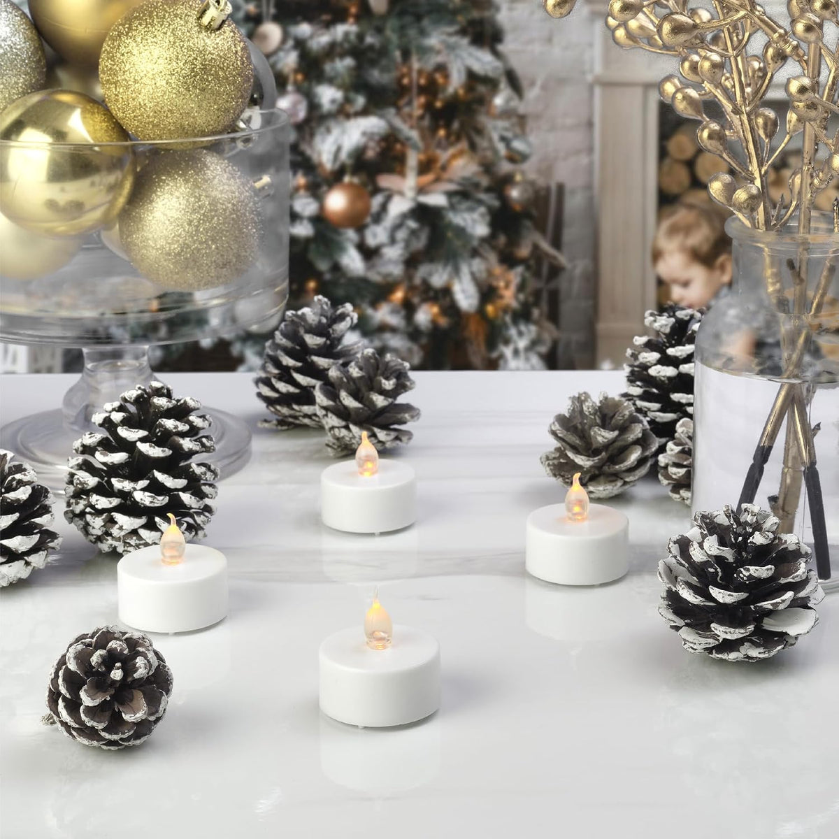 ARORA Flameless Flickering LED Tea Lights Candles Pack of 12, Warm Yellow Votive Battery-Operated Candles for Wedding Anniversary Halloween Christmas