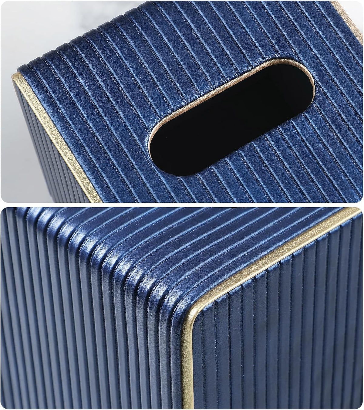 Square Tissue Box Cover, PU Leather Tissue Box Holder Navy Blue