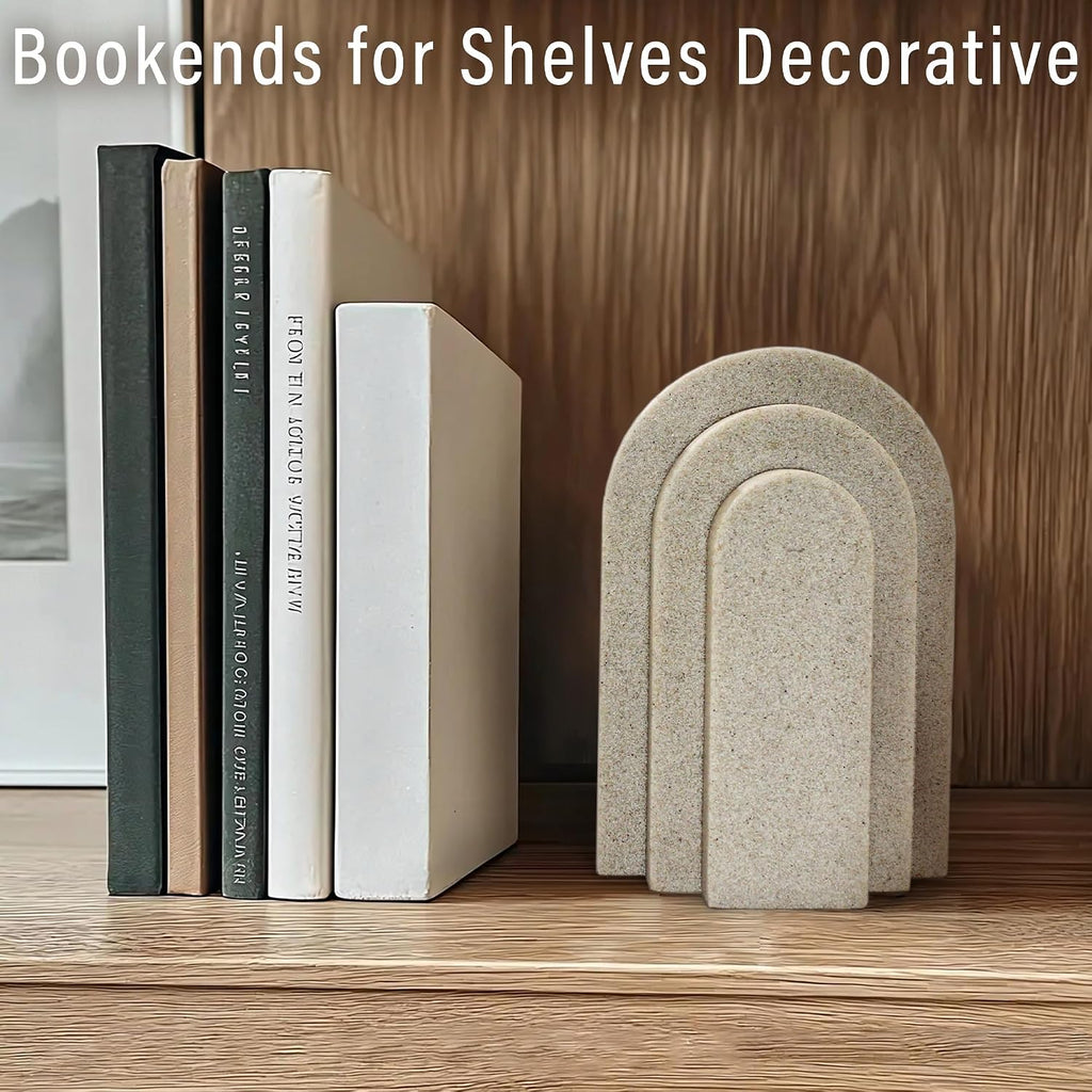 LIN CHUAN Heavy Duty Bookends for Shelves, Set of 2, Sandstone Beige