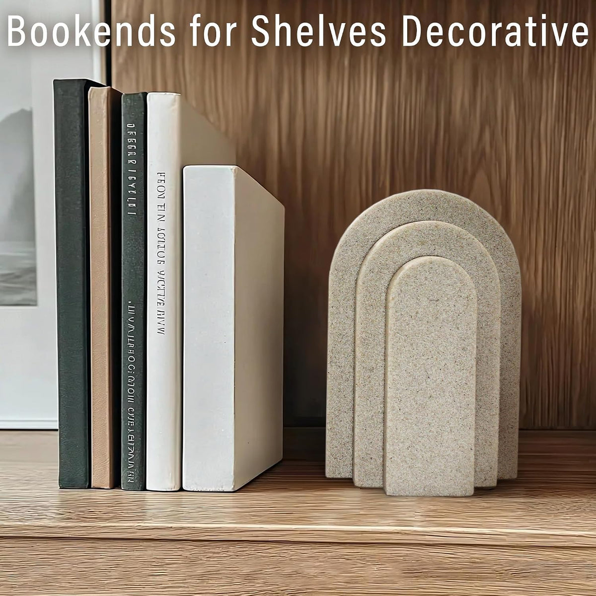 LIN CHUAN Heavy Duty Bookends for Shelves, Set of 2, Sandstone Beige