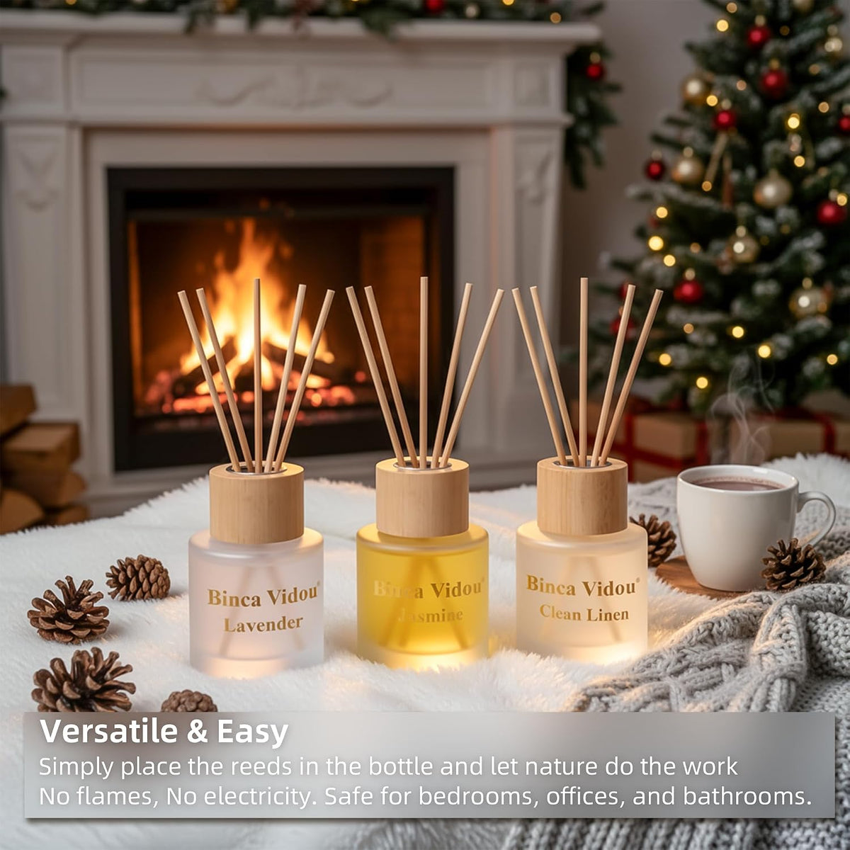 Reed Diffuser Set, Binca Vidou Lavender Linen Jasmine Natural Scent 1.69oz X 3