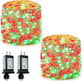 2 Pack Fairy Lights Plug in 99 FT 300 LED Christmas String lights Red Green