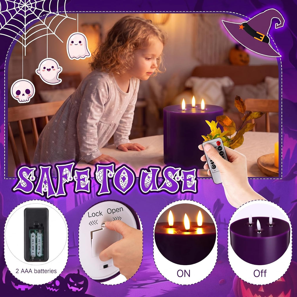Retisee 1 Pack Purple Extra Large Flameless Candles 6"x6" Remote Control