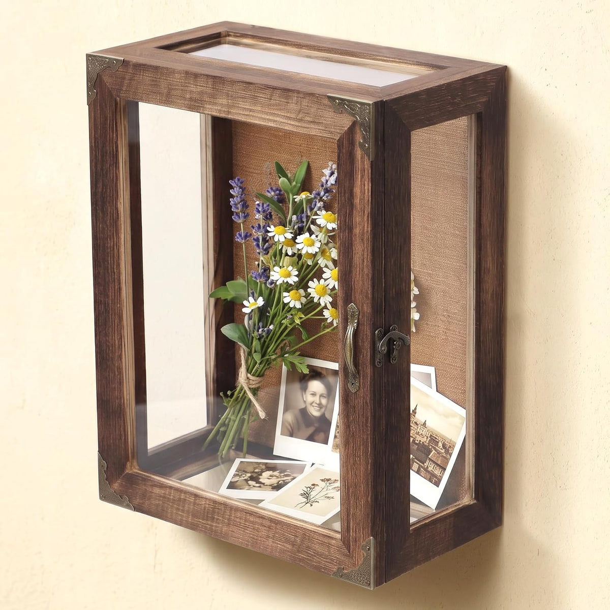Shadow Box Display Case 11x14, 6.2" Deep, 5-Sided Glass, Solid Wood