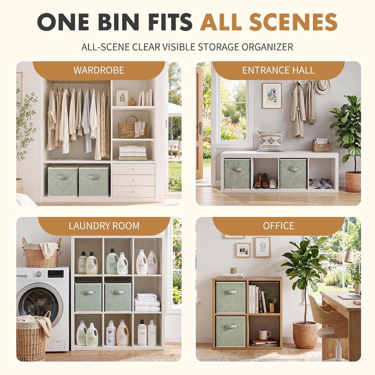 ShellKingdom Storage Bins, Foldable Linen Storage Cube, 2 Pack, Light Green