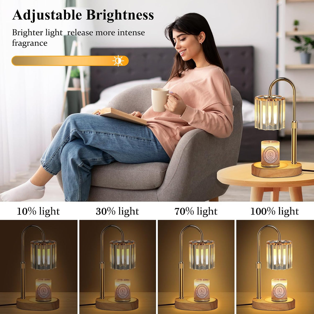 Lukasa Candle Warmer Lamp, with RGB LED Lights,Timer and Dimmer, Adjustable Height, House Warming Gifts New Home Decor, Gifts for Women Mom, Wax Melt Warmer for Scented Jar Candles