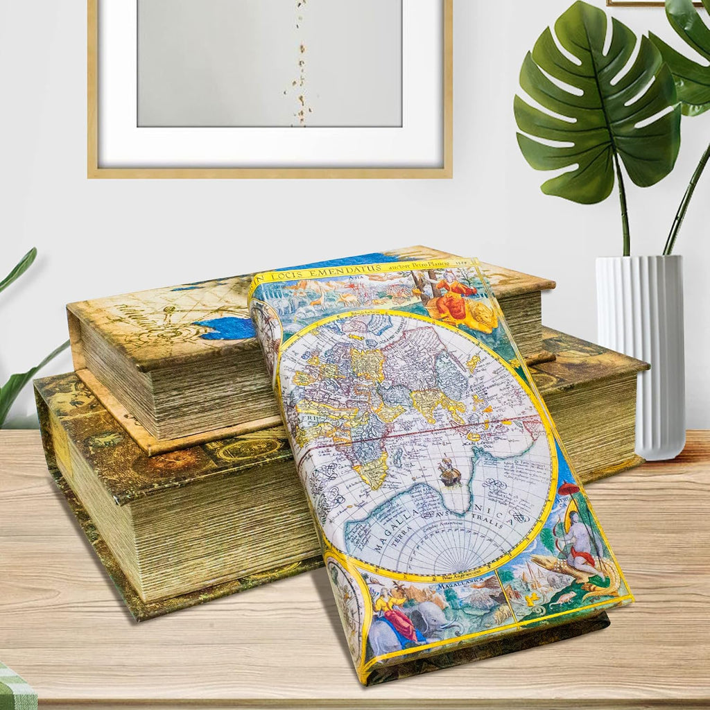 Decorative Book Box Set of 3,Fake Book Trinket Keepsake Storage Box