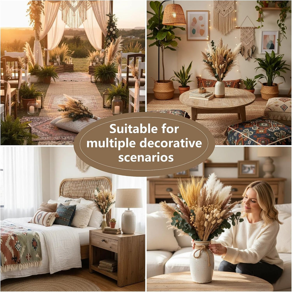 355PCS Dried Pampas Grass Bouquet Set – Dried Eucalyptus, Brown Pampas Grass & White Pampas Grass for Boho Baby Shower Decorations, Boho Wedding Decor, Pampas Grass Wall Decor, Home Decorations Modern