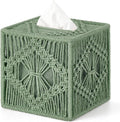 Mkono Tissue Box Cover Square, Boho Macrame Decor Open-Bottom Holder, Green