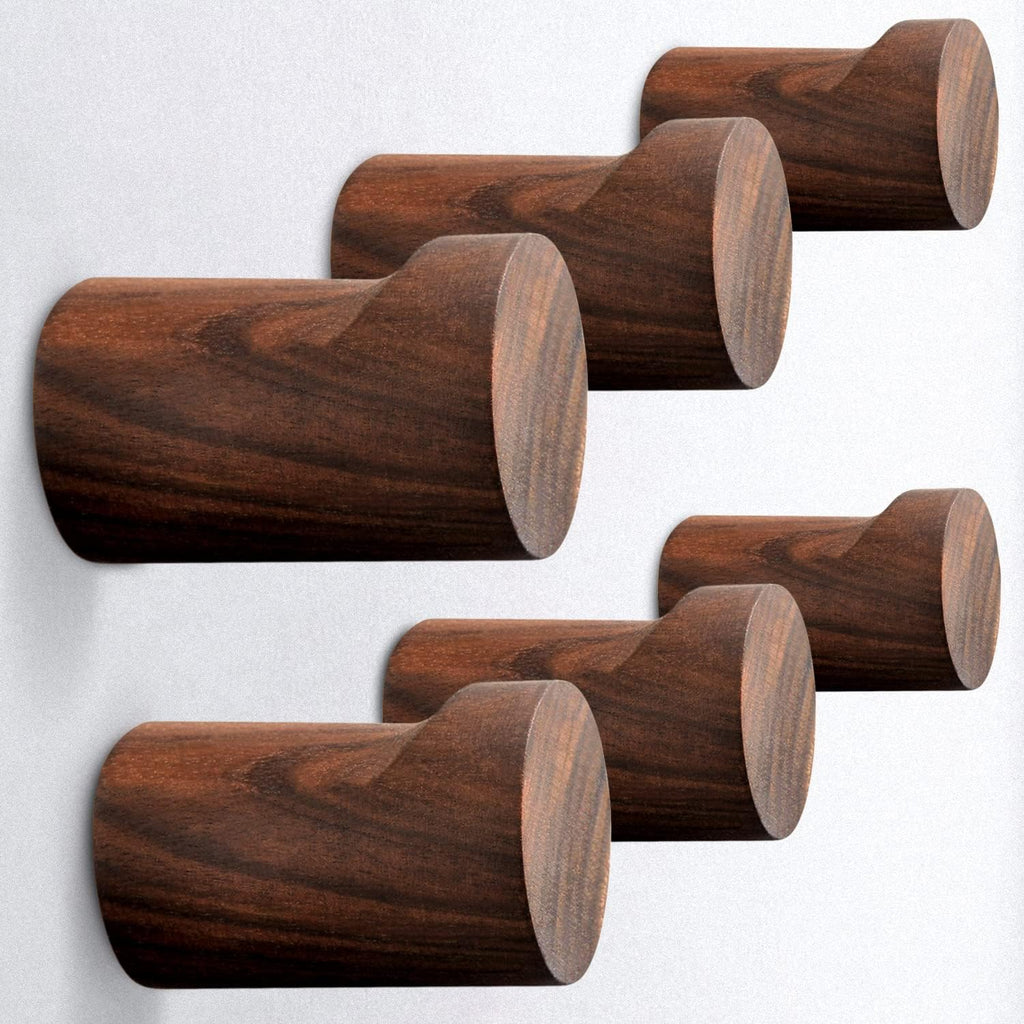 COCOYA Wood Hooks Wall Mounted Minimalist Walnut Knob Shape (6 Pack)