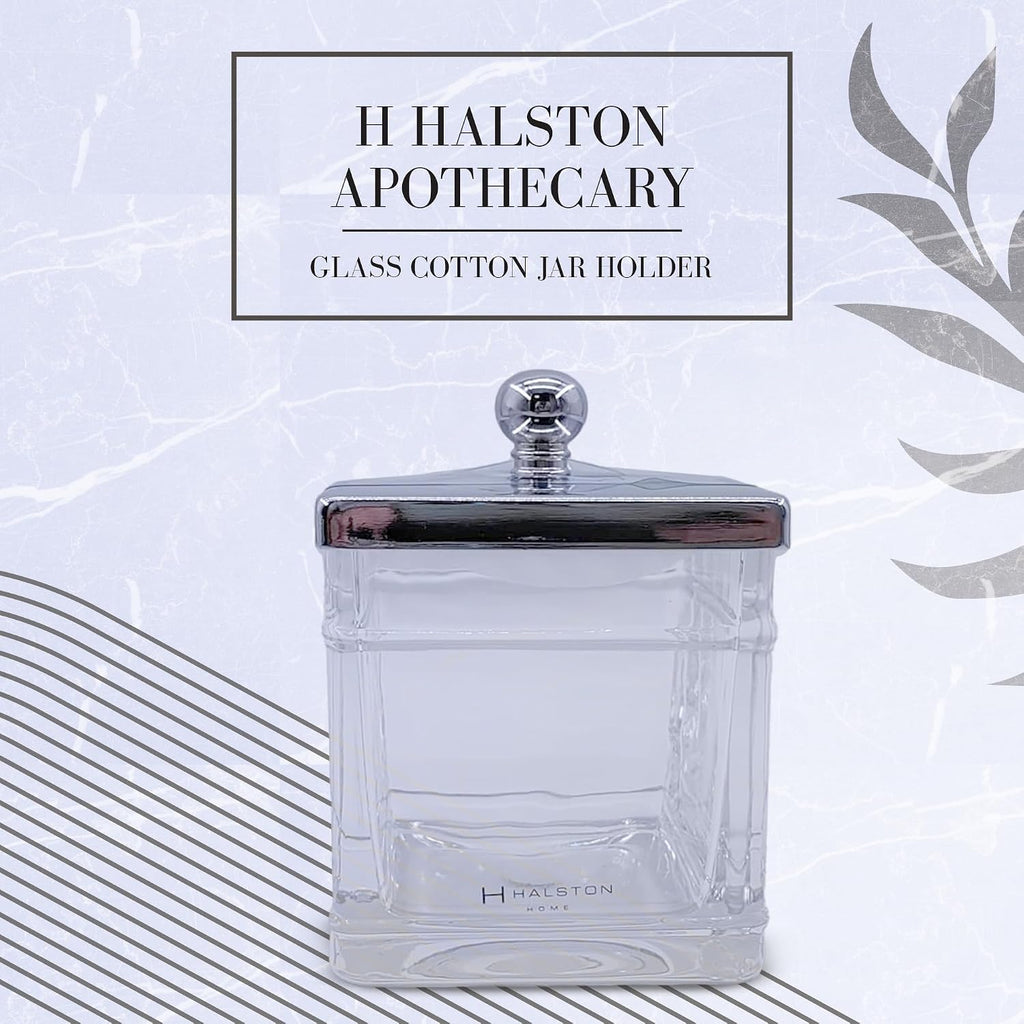 Clear Transparent Hotel Style Apothecary Tempered Glass Canister Jar W/ Matte Black Metal Lid Cover, Classic Countertop Organizer for Cotton balls/pads, Floss Picks, Makeup Storage