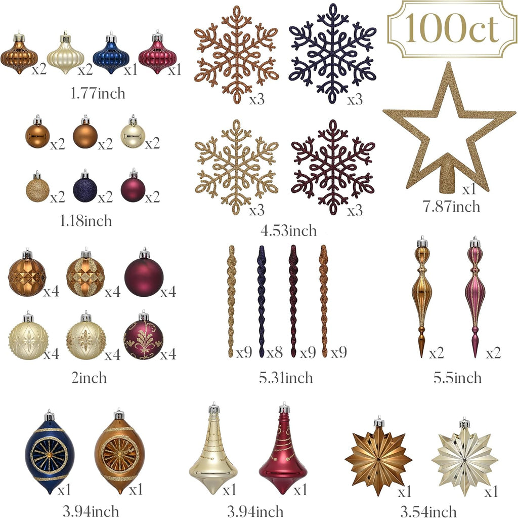 Valery Madelyn 100ct Christmas Tree Decorations Ball Ornaments Set Medium