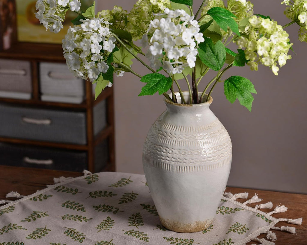 9.3 Inch Ceramic Rustic Flower Vase, White Distressed Farmhouse Vases