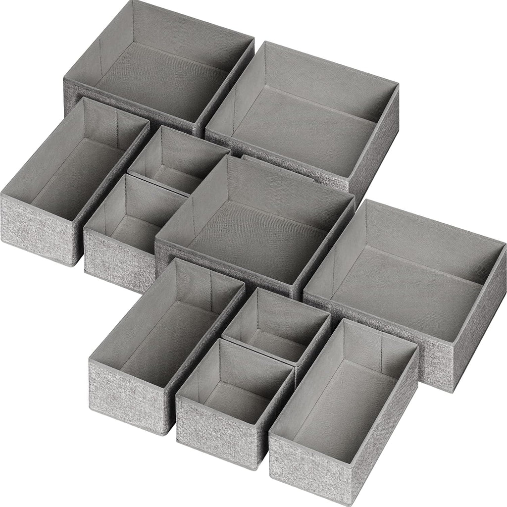 12 Pack Drawer Organizers for Clothing, Foldable Clothes Storage Box Closet Dresser Drawer Organizers Dividers, Bedroom Organization Fabric Bins for Baby Clothes Underwear Sock Bra Ties (Grey)