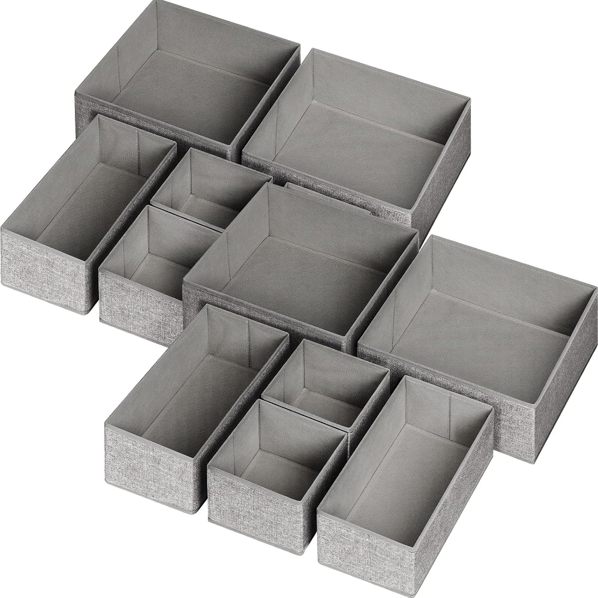 12 Pack Drawer Organizers for Clothing, Foldable Clothes Storage Box Closet Dresser Drawer Organizers Dividers, Bedroom Organization Fabric Bins for Baby Clothes Underwear Sock Bra Ties (Grey)