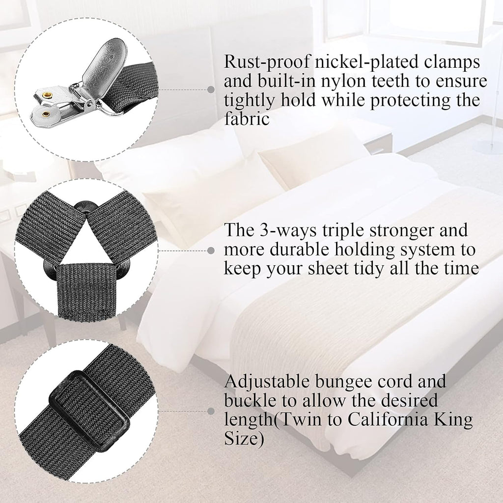 ACEDÉCOR Sheet Straps, Fitted Sheet Clips Under Mattress Keeping Sheets in Place, Bed Sheet Holders Straps for Twin, Full, Queen, King(Black)