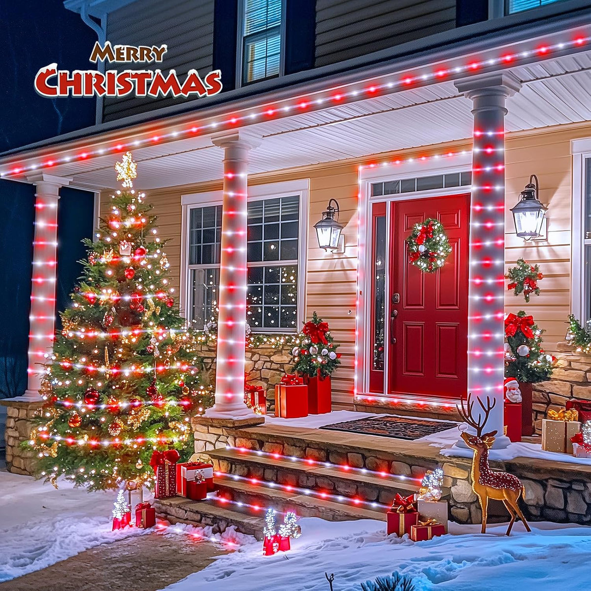JMEXSUSS 2 Pack Red and White Christmas Lights Battery Operated
