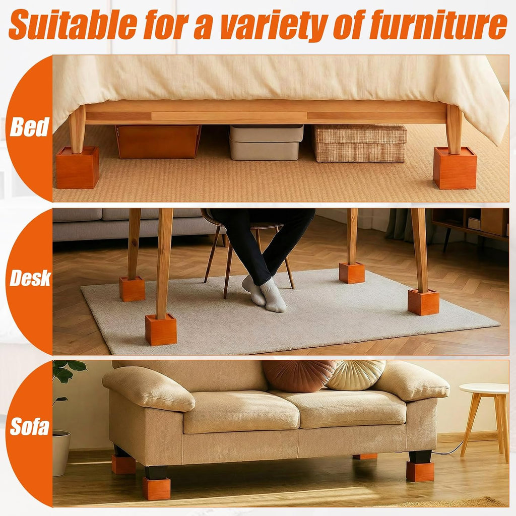 4 Pcs 4" Solid Wood Bed Furniture Riser Light Brown Couch Lifter