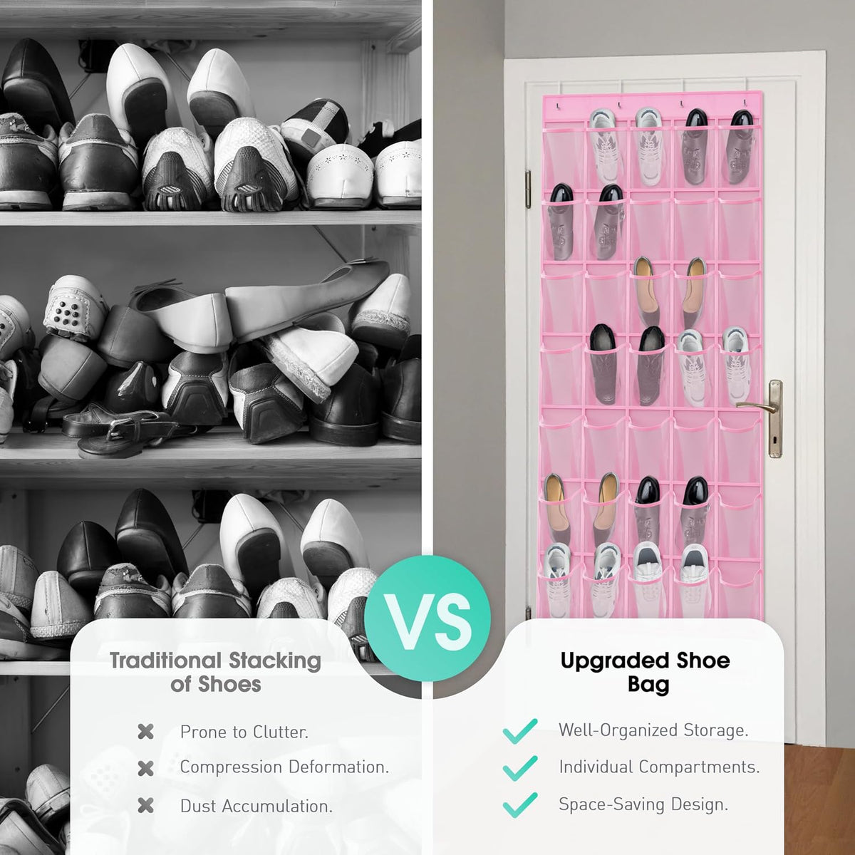 WVM Over the Door Shoe Organizer with 35 Breathable Mesh Pockets, Hanging Shoe Organizer for Door with 4 Metal Hooks, Large Capacity Closet Storage for Shoes, Accessories