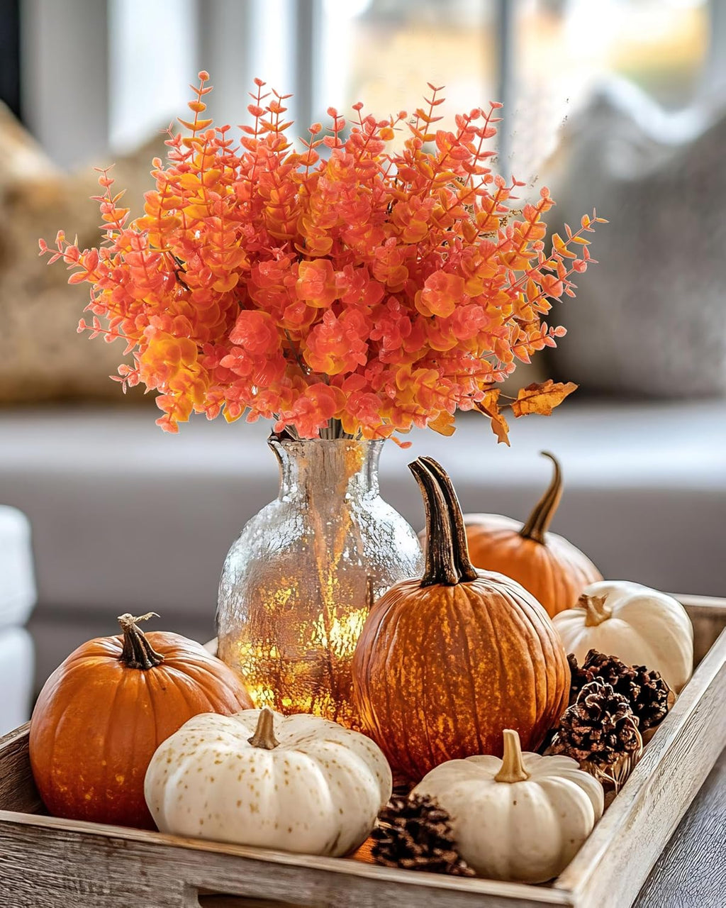 Coferset 8 Bundles Outdoor Fall Faux Eucalyptus Plants,Orange