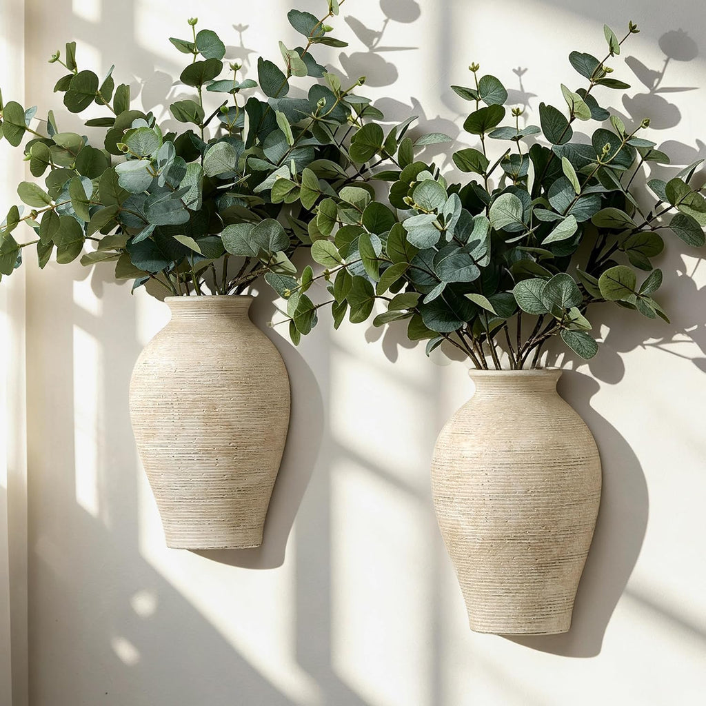 Vanselia 2 Pack Ceramic Wall Vase Home Decor Hanging Planter (12" Retro)